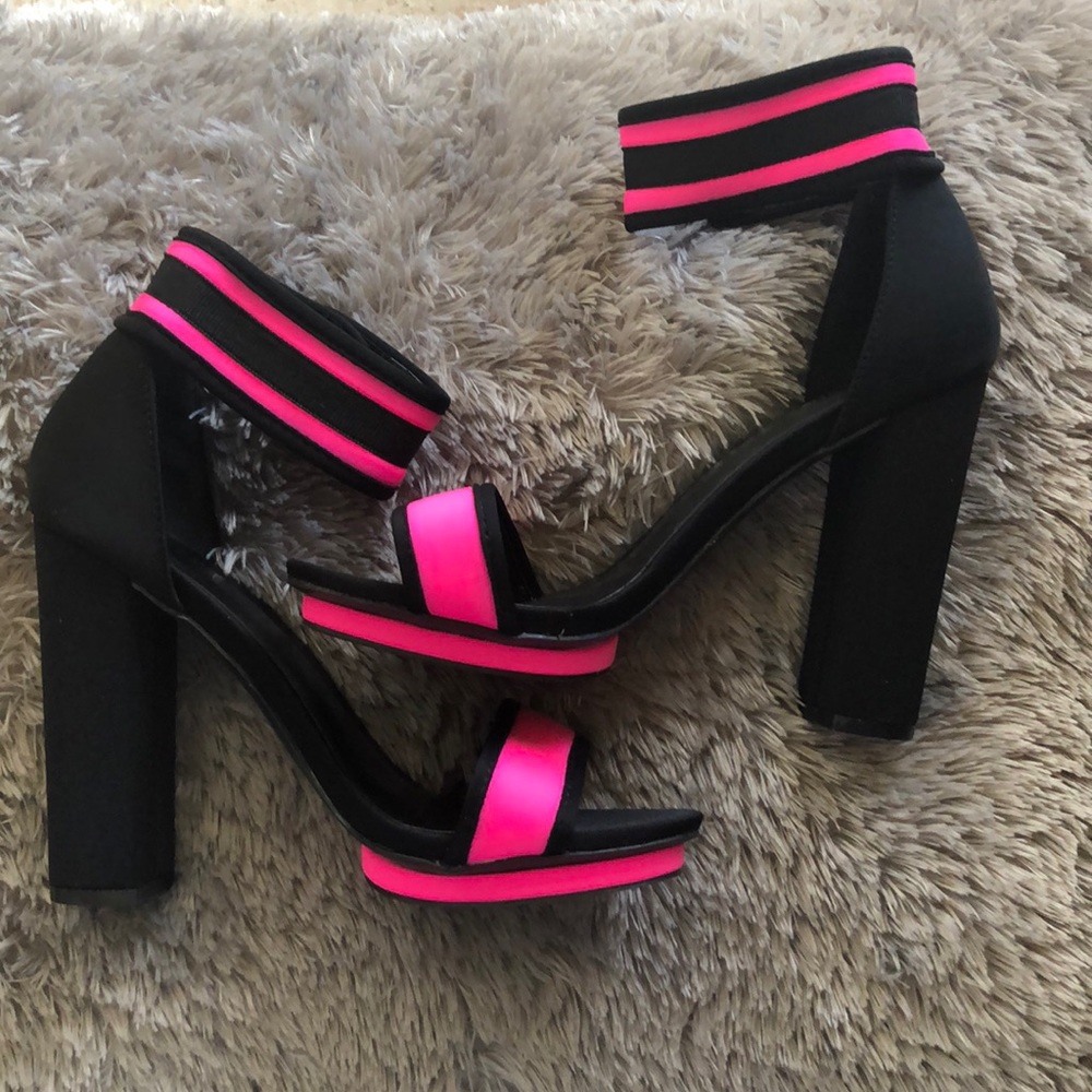Akira black and hot pink heels